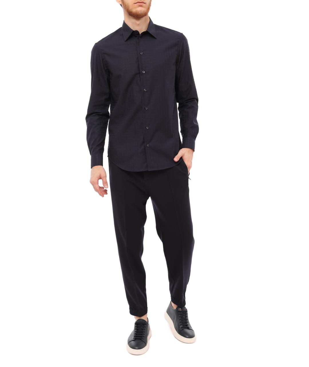 EMPORIO ARMANI Темно-синяя хлопковая кэжуал рубашка, фото 2