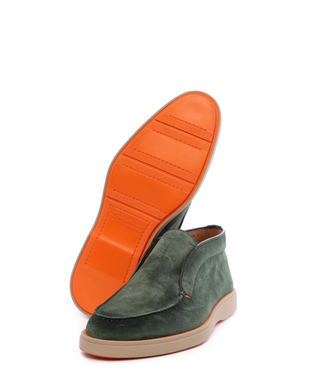SANTONI Зеленые замшевые низкие ботинки, фото 5