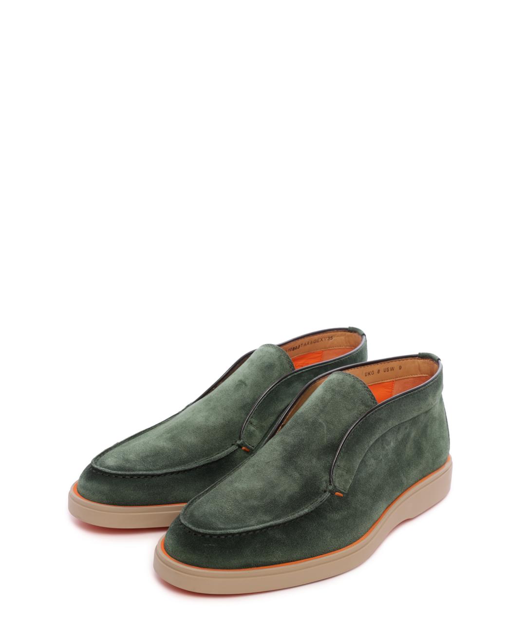 SANTONI Зеленые замшевые низкие ботинки, фото 2