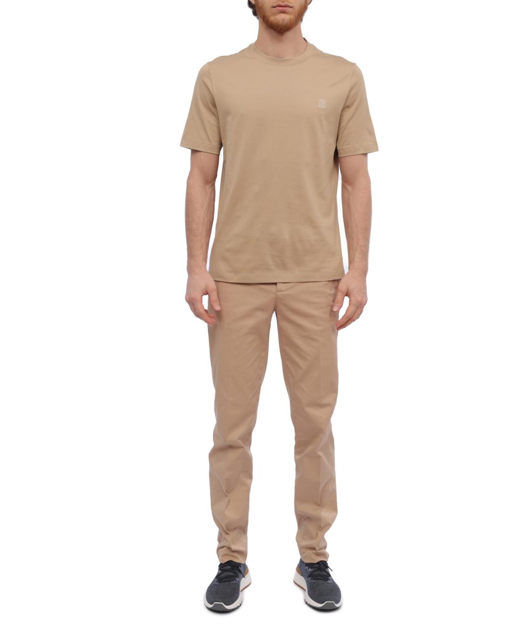 BRUNELLO CUCINELLI Бежевые хлопковые повседневные брюки, фото 2