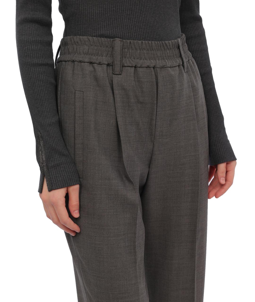 BRUNELLO CUCINELLI Серые шерстяные прямые брюки, фото 4