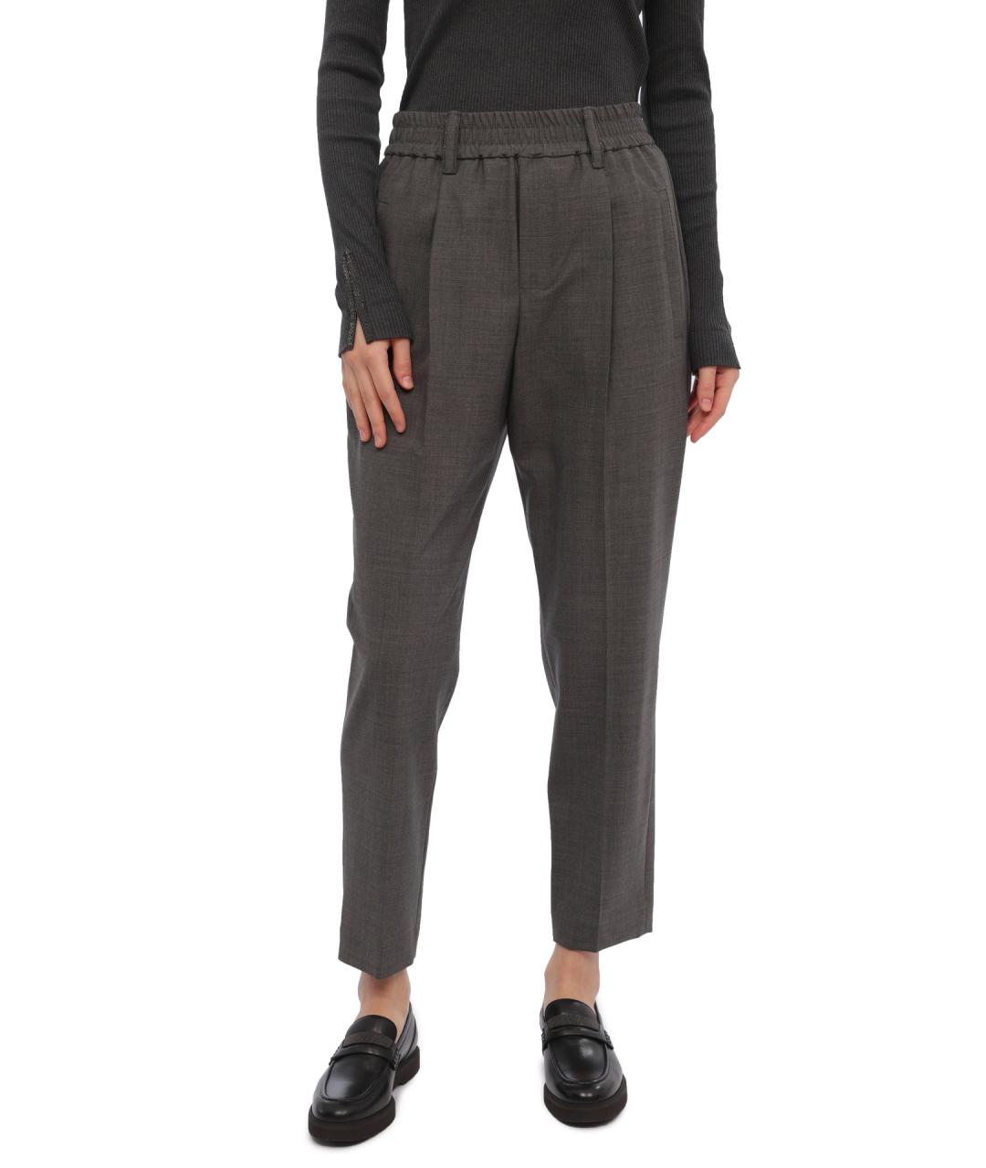 BRUNELLO CUCINELLI Серые шерстяные прямые брюки, фото 1