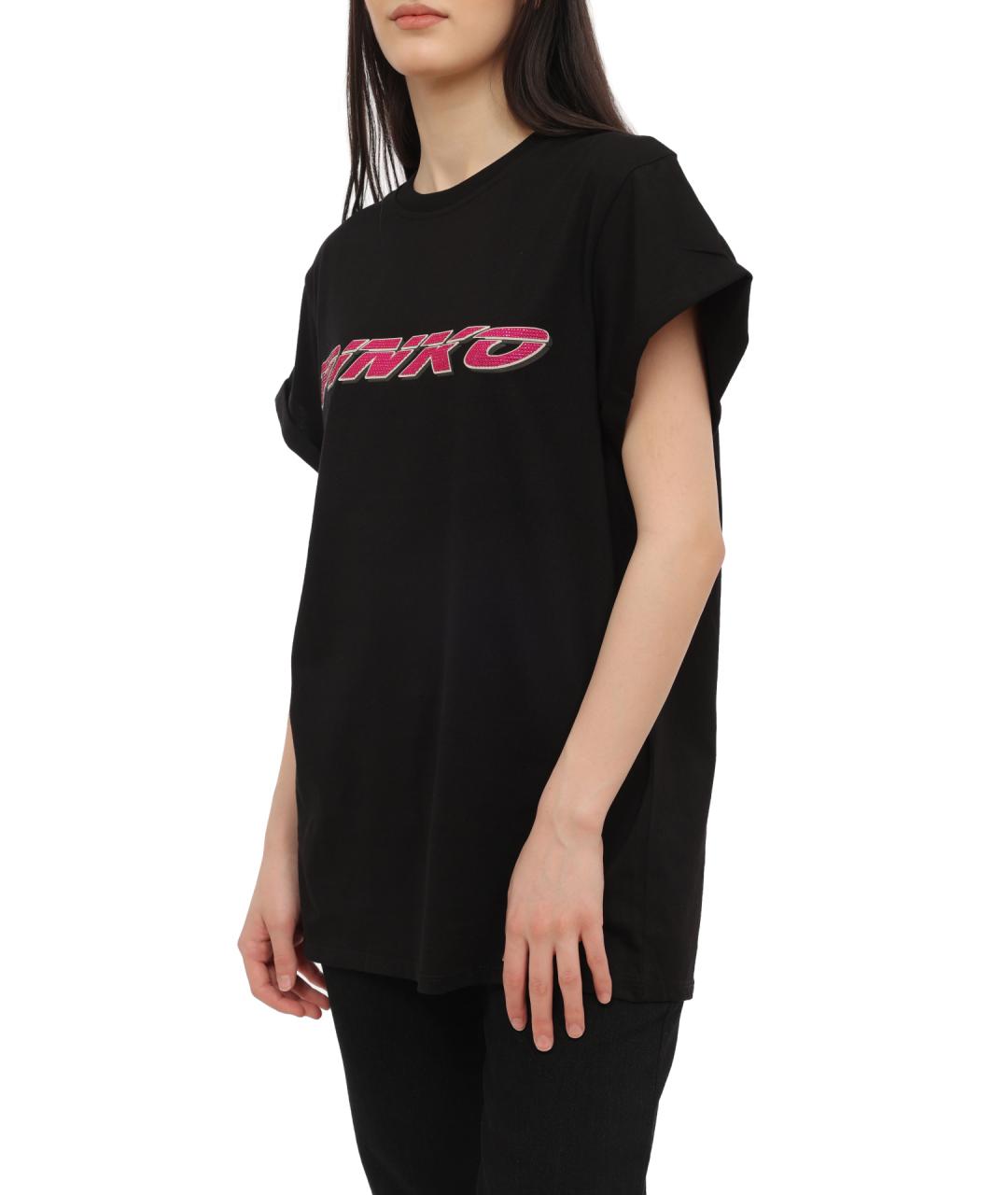 PINKO Черная хлопковая футболка, фото 3