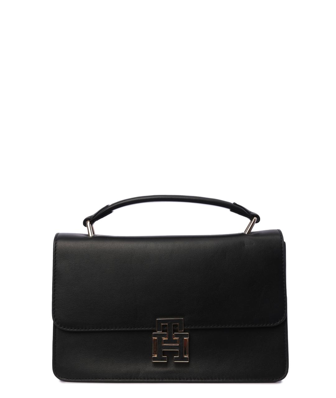 TOMMY HILFIGER Черная кожаная сумка с короткими ручками, фото 1