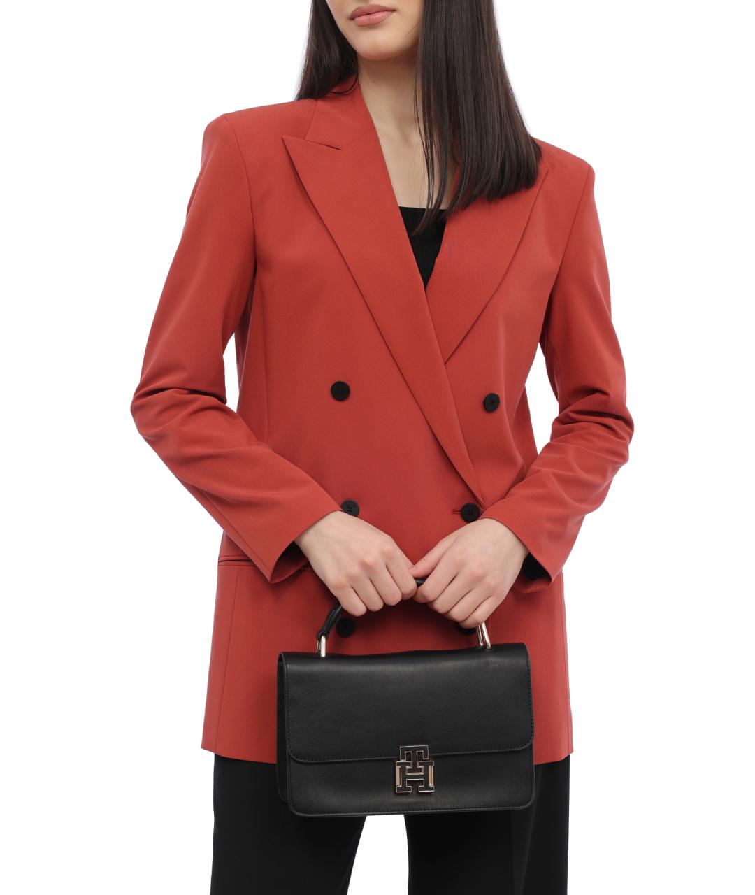 TOMMY HILFIGER Черная кожаная сумка с короткими ручками, фото 2