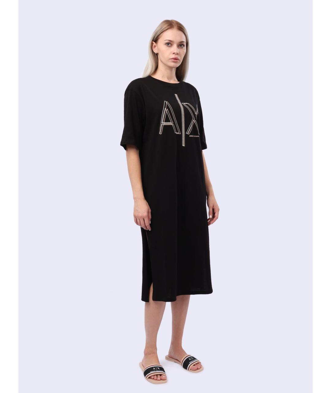 ARMANI EXCHANGE Черное хлопковое повседневное платье, фото 4