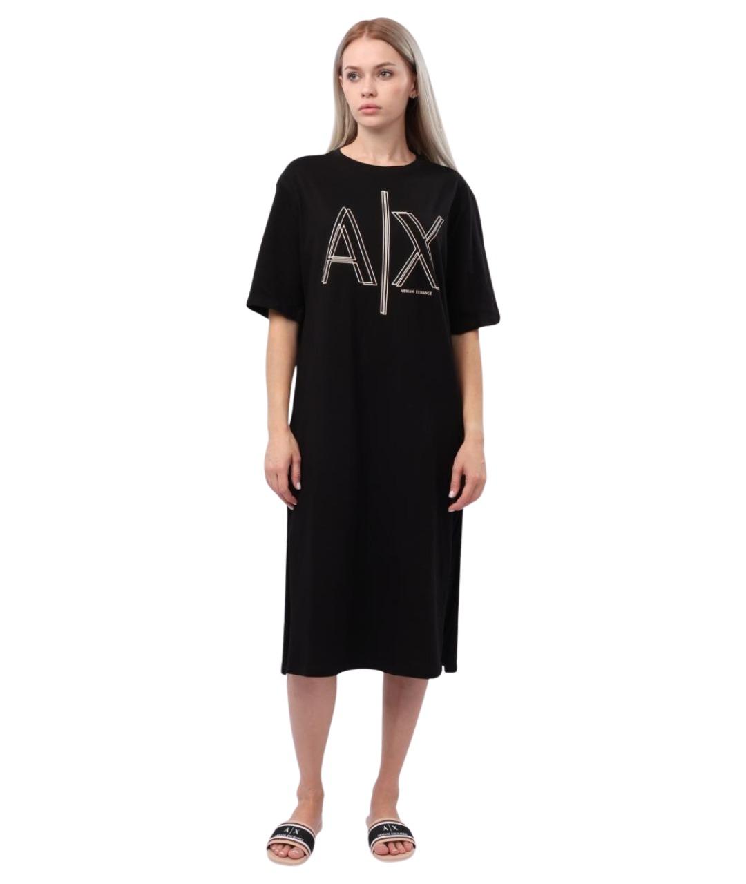 ARMANI EXCHANGE Черное хлопковое повседневное платье, фото 7