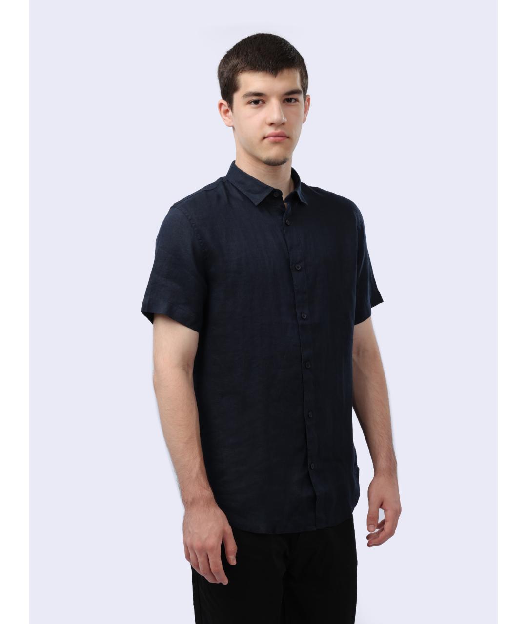ARMANI EXCHANGE Синяя льняная кэжуал рубашка, фото 5