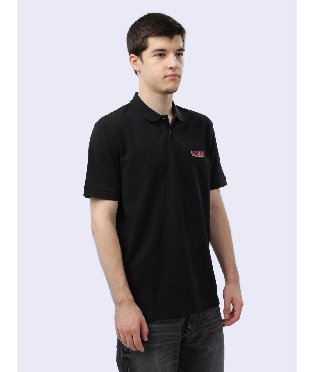 HUGO Черное хлопковое поло с коротким рукавом, фото 5