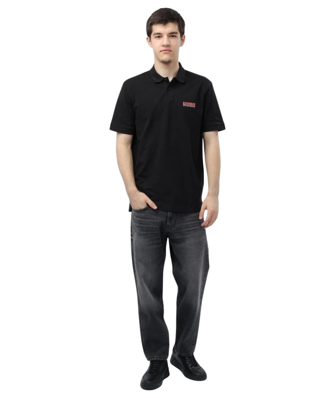 HUGO Черное хлопковое поло с коротким рукавом, фото 1