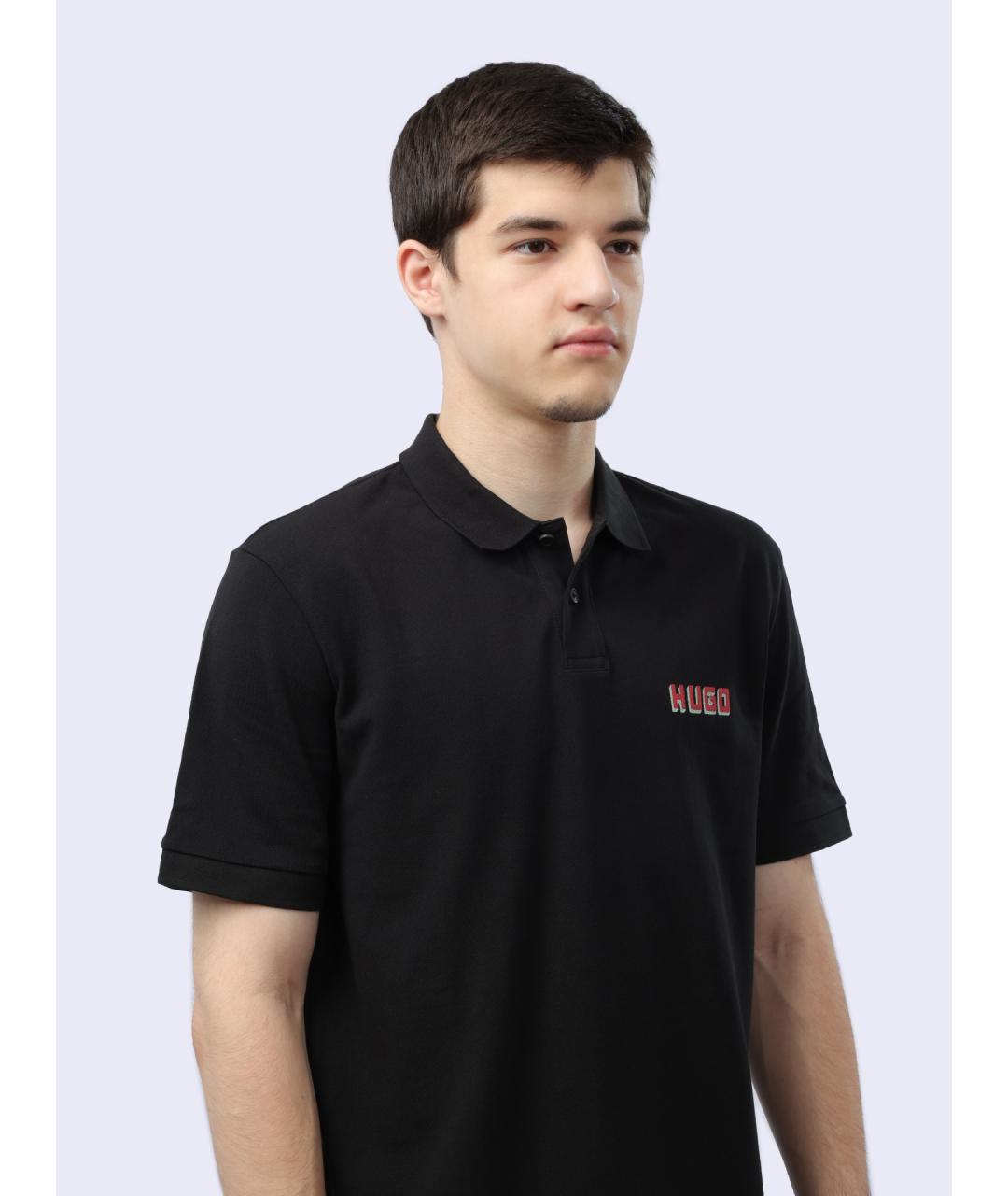 HUGO Черное хлопковое поло с коротким рукавом, фото 4