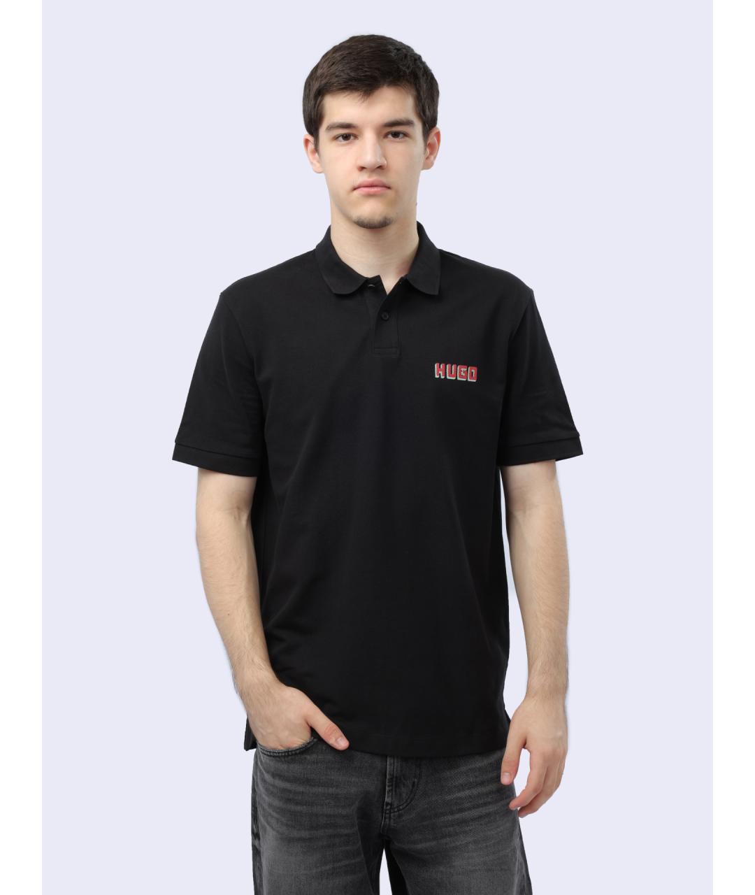 HUGO Черное хлопковое поло с коротким рукавом, фото 2
