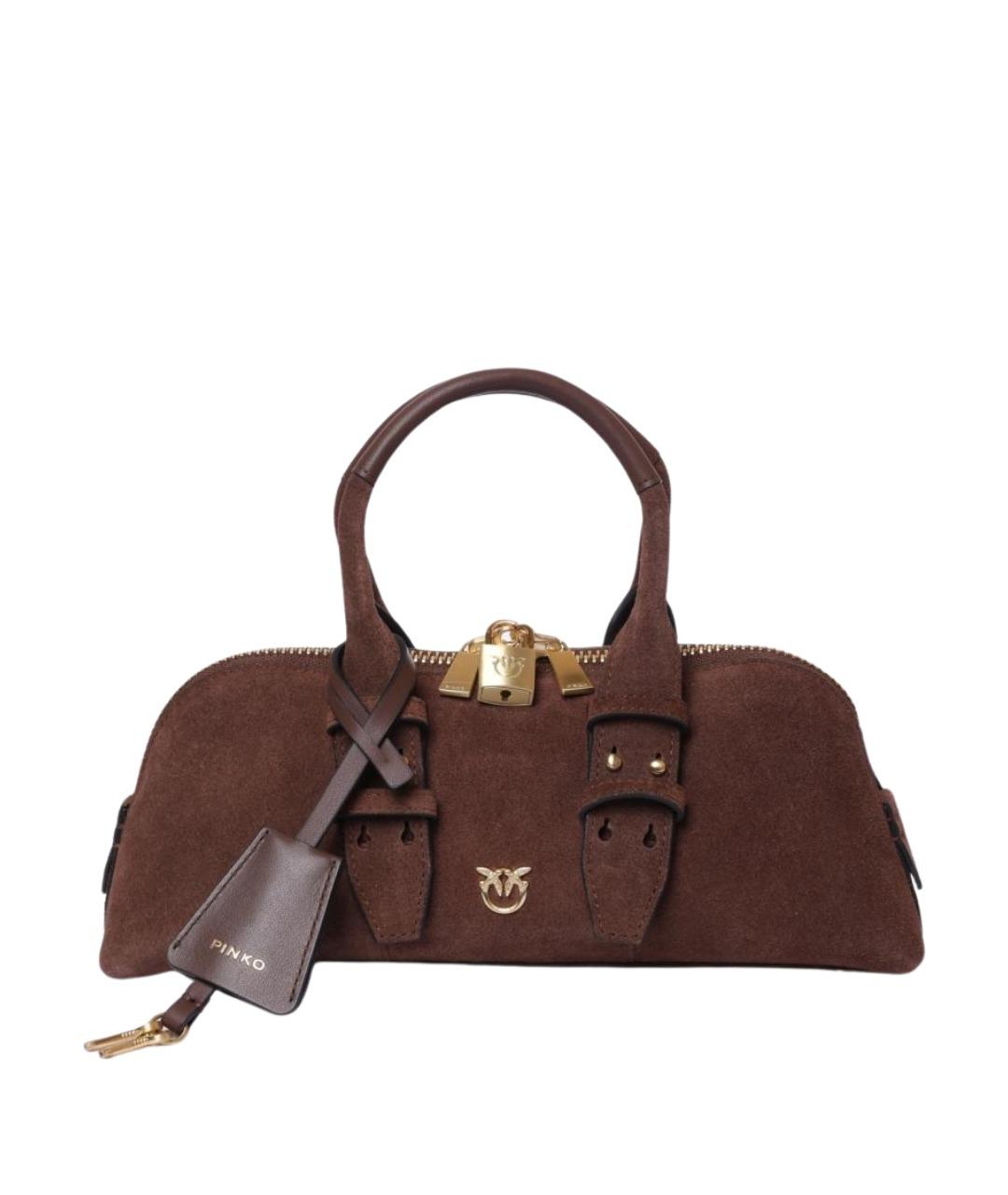 PINKO Коричневая замшевая сумка с короткими ручками, фото 1