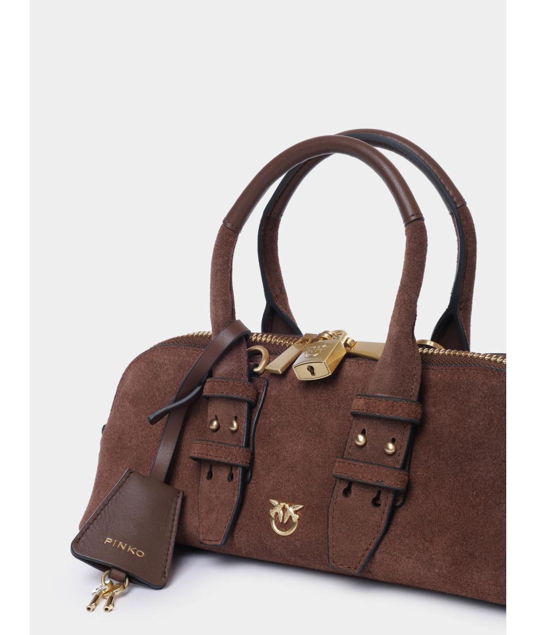 PINKO Коричневая замшевая сумка с короткими ручками, фото 3