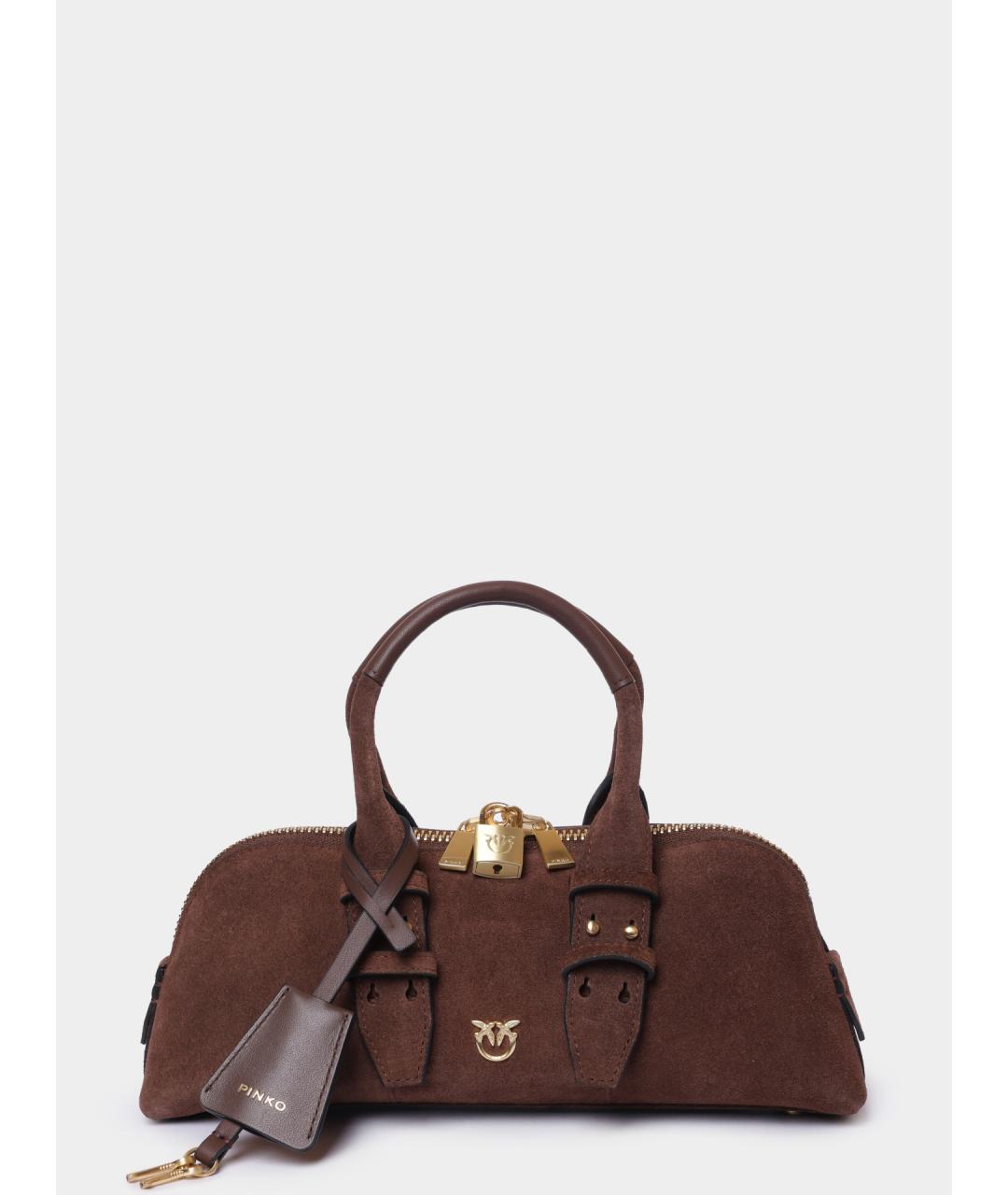 PINKO Коричневая замшевая сумка с короткими ручками, фото 6