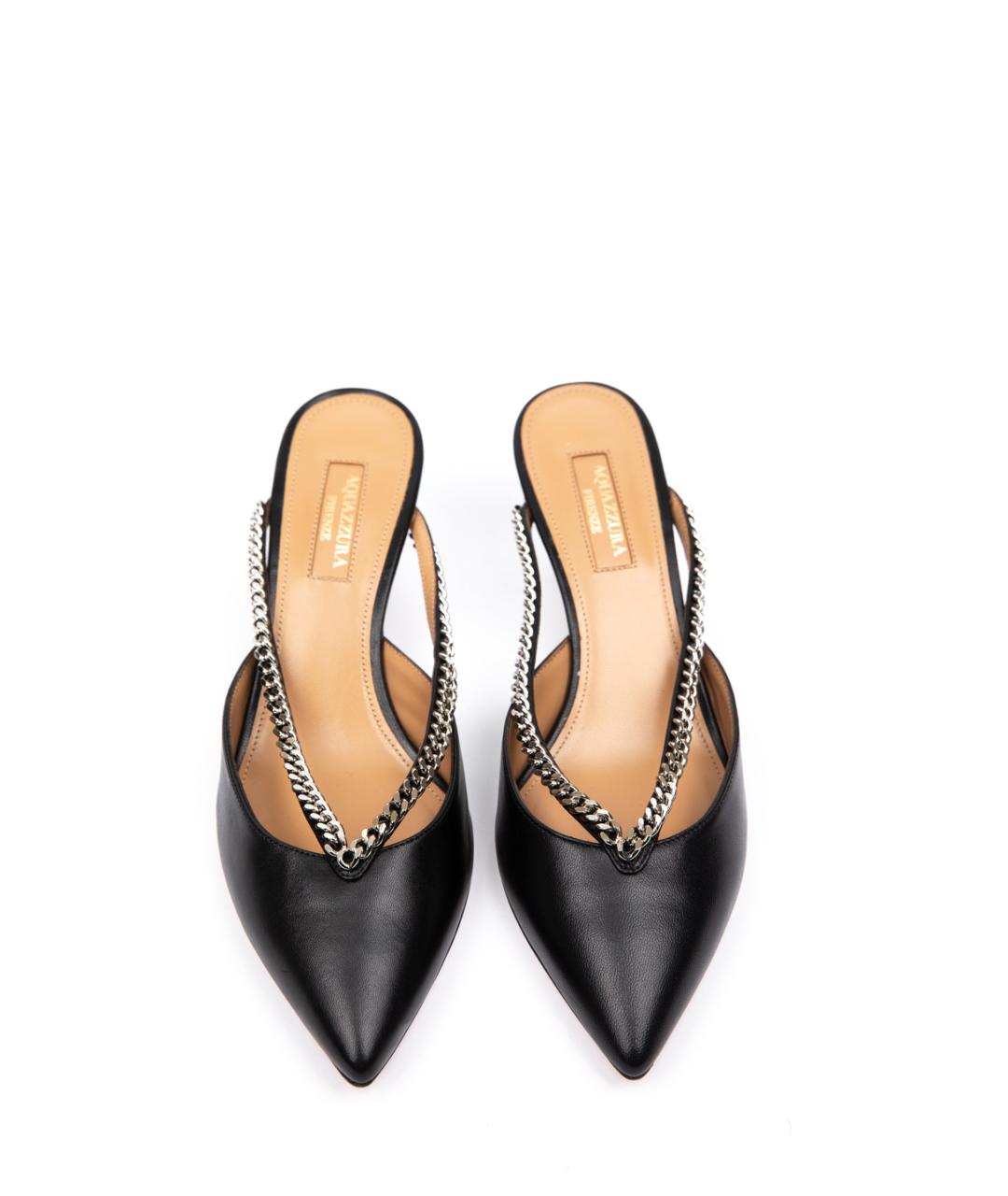 AQUAZZURA Черные кожаные мюли, фото 3