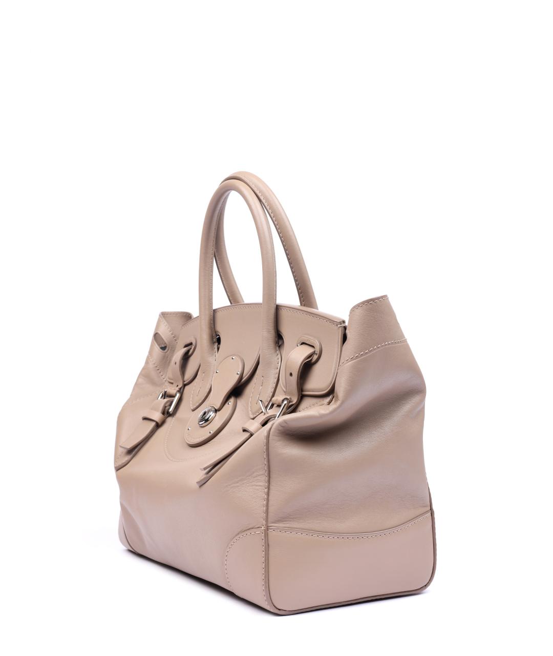 RALPH LAUREN Бежевая кожаная сумка тоут, фото 3