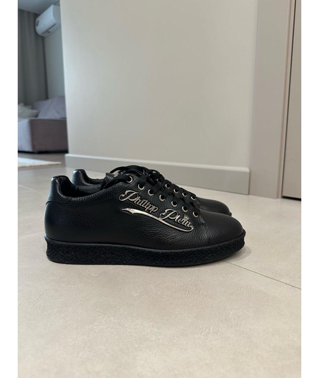 PHILIPP PLEIN Черные кожаные низкие ботинки, фото 5