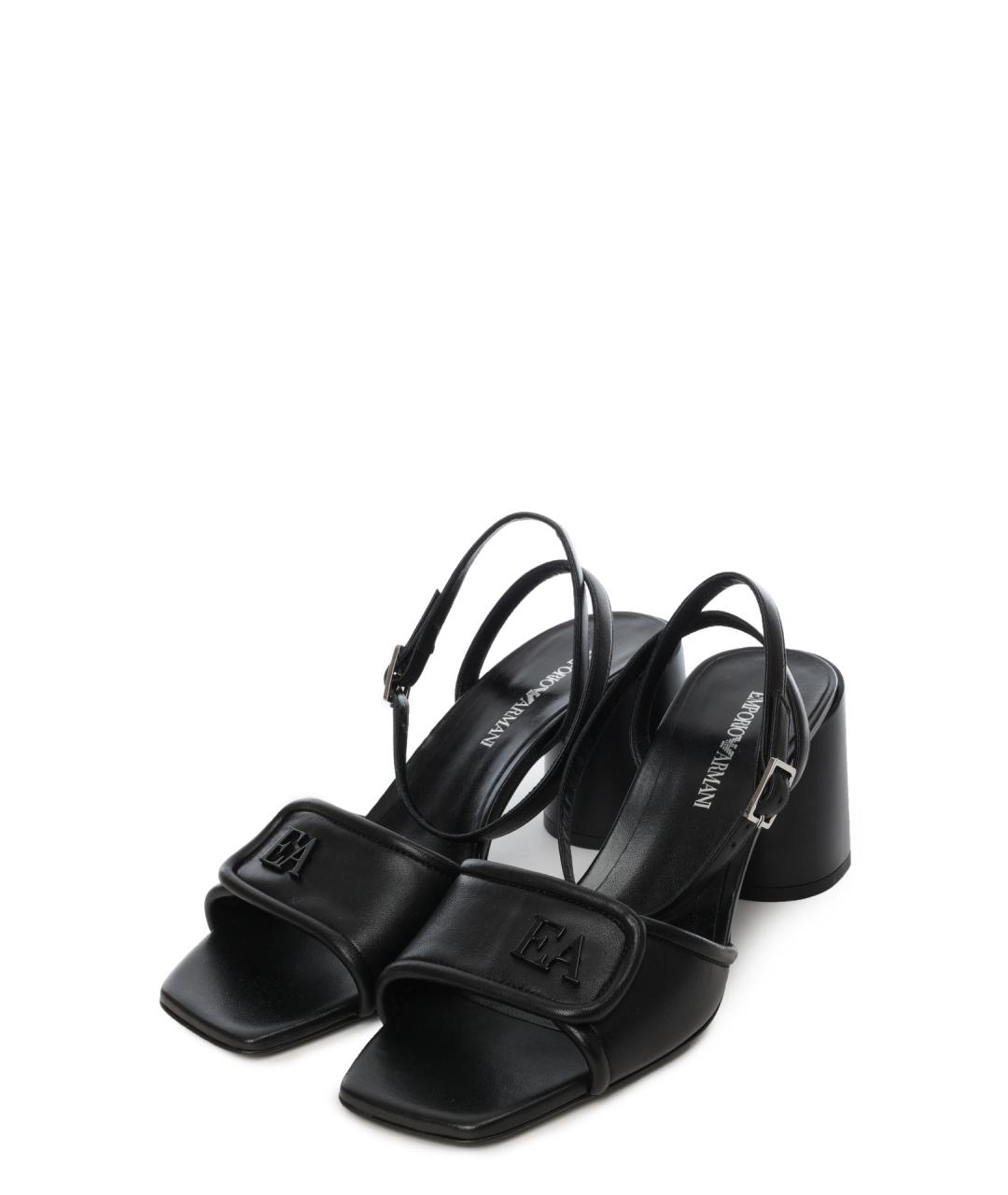 EMPORIO ARMANI Черные кожаные босоножки, фото 2