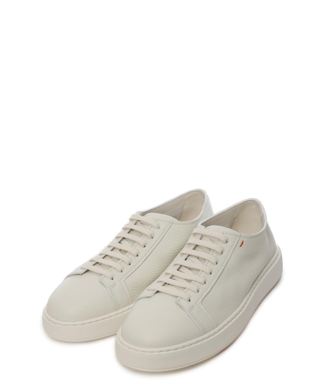 SANTONI Белые кожаные низкие кроссовки / кеды, фото 2