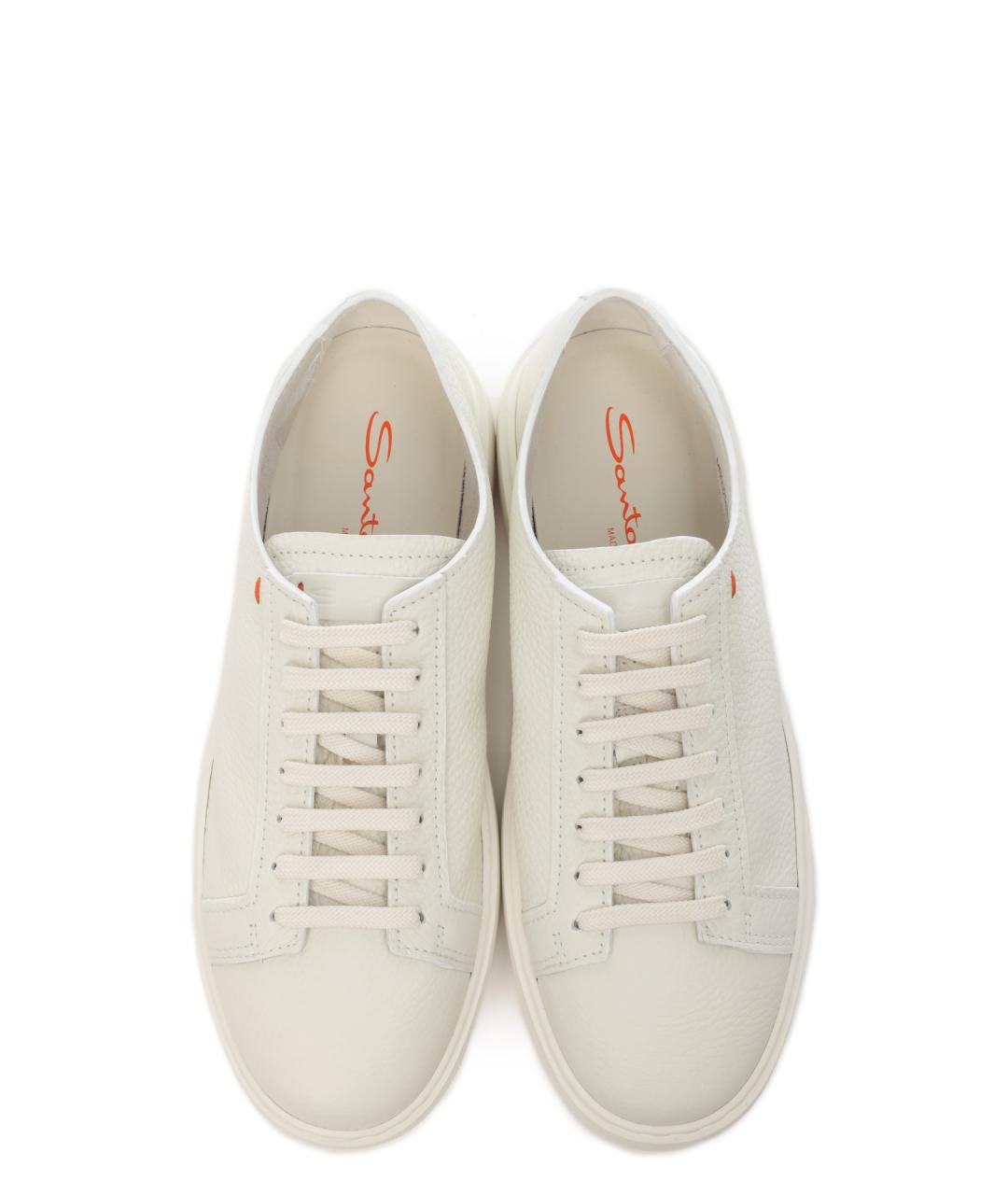 SANTONI Белые кожаные низкие кроссовки / кеды, фото 5