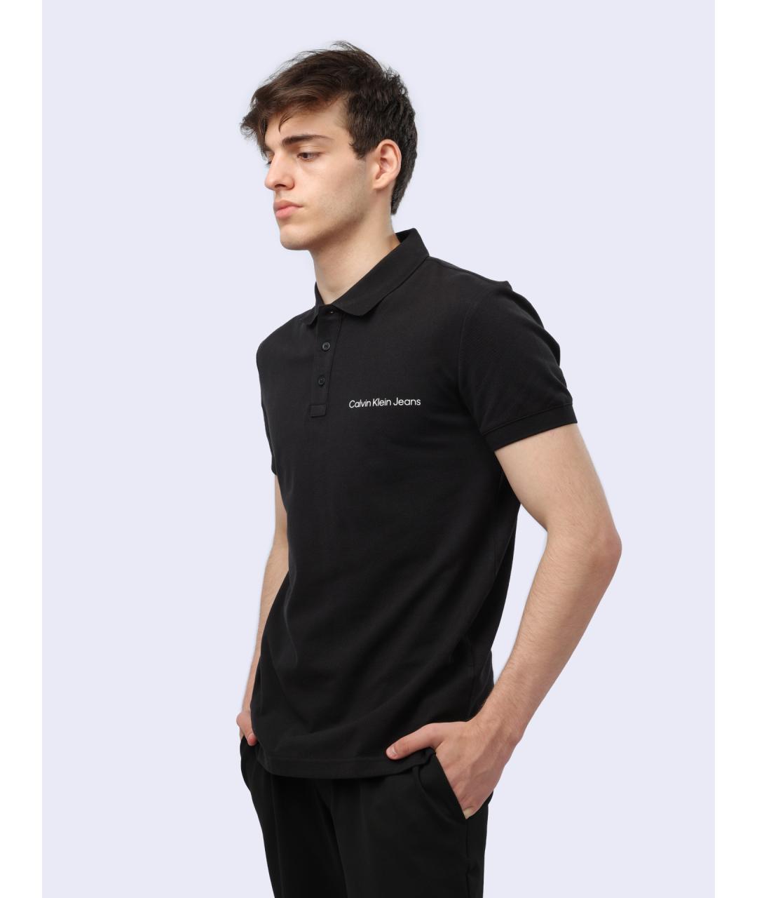 CALVIN KLEIN Черное хлопковое поло с коротким рукавом, фото 3