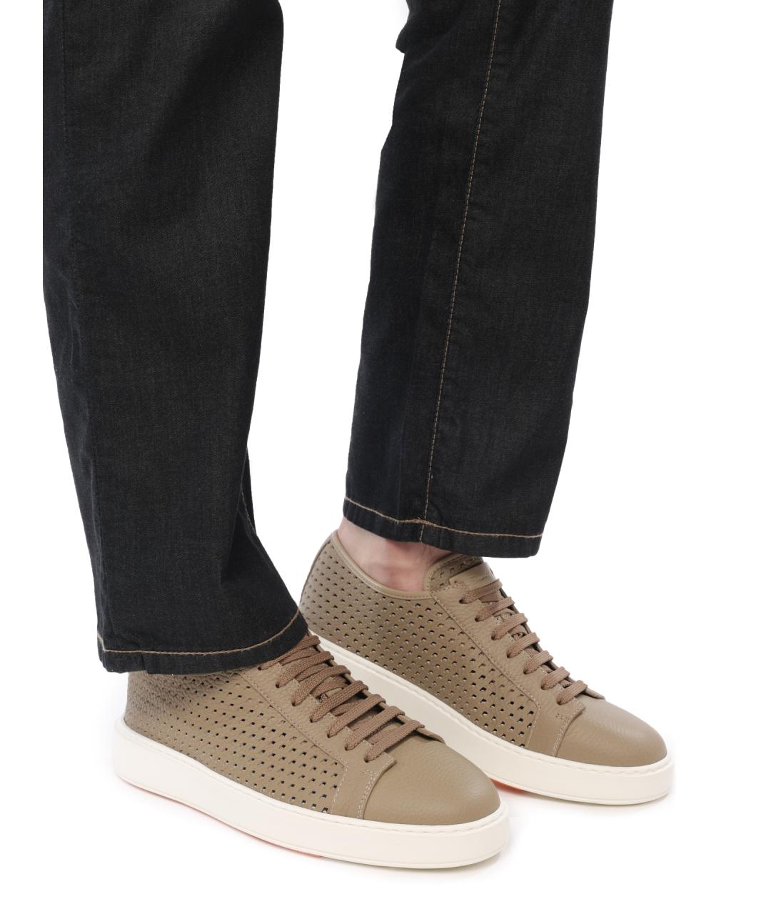 SANTONI Бежевые низкие кроссовки / кеды, фото 7