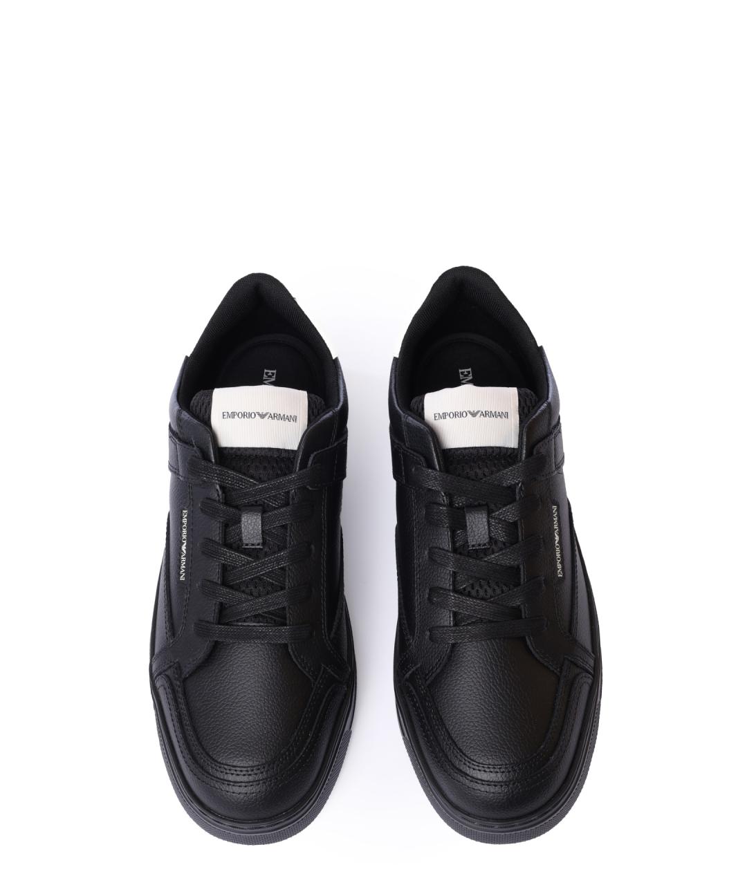 EMPORIO ARMANI Черные кожаные низкие кроссовки / кеды, фото 3