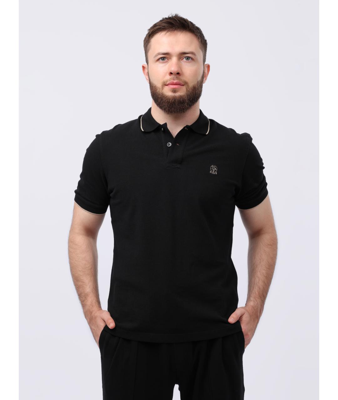 BRUNELLO CUCINELLI Черное хлопковое поло с коротким рукавом, фото 7