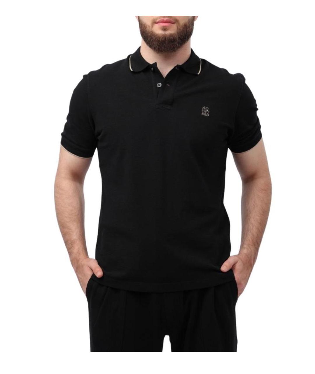 BRUNELLO CUCINELLI Черное хлопковое поло с коротким рукавом, фото 1