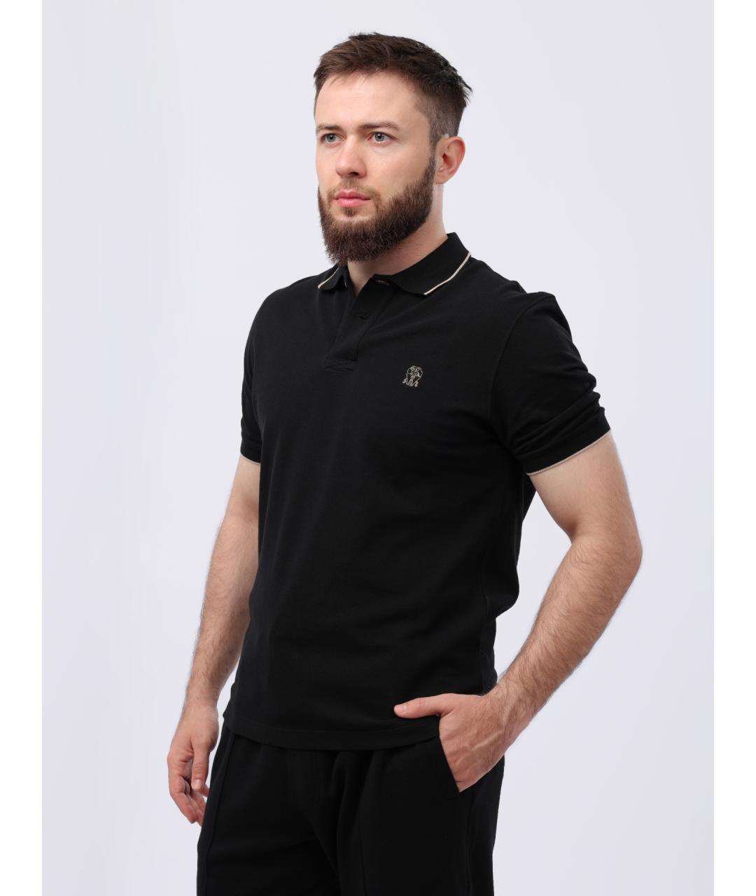 BRUNELLO CUCINELLI Черное хлопковое поло с коротким рукавом, фото 4