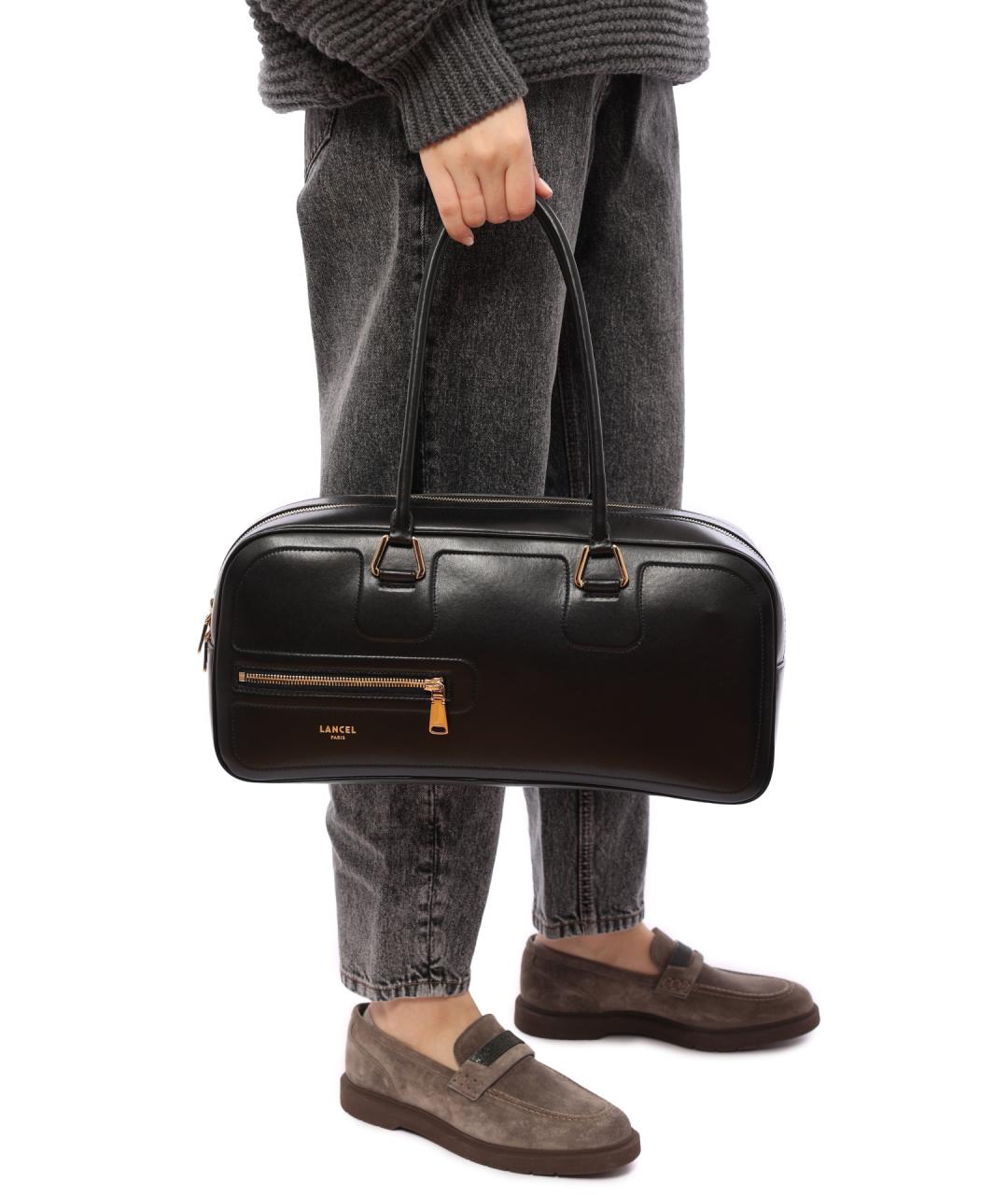 LANCEL Черная кожаная сумка через плечо, фото 6