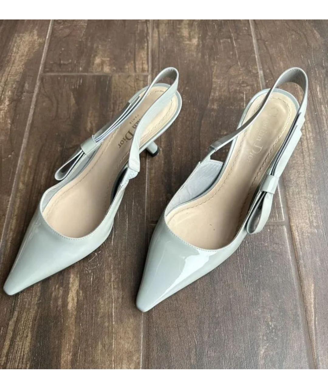 CHRISTIAN DIOR Голубые кожаные лодочки на низком каблуке, фото 3