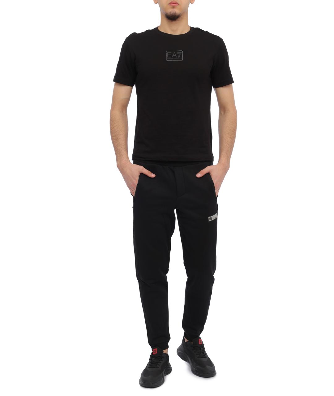 EA7 Черные хлопковые повседневные брюки, фото 2