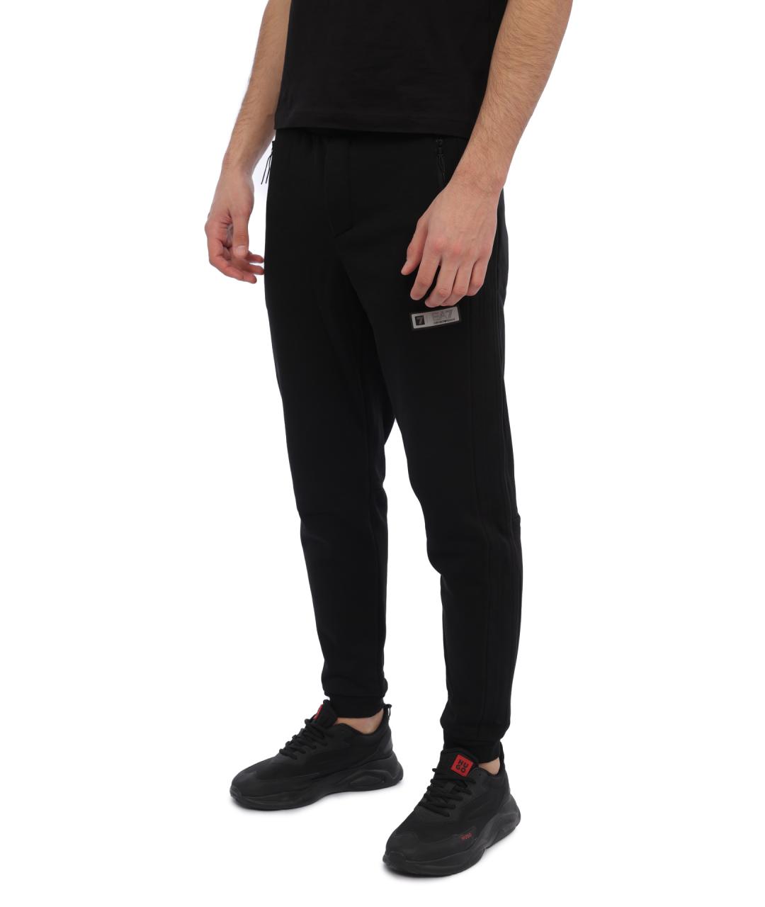 EA7 Черные хлопковые повседневные брюки, фото 3