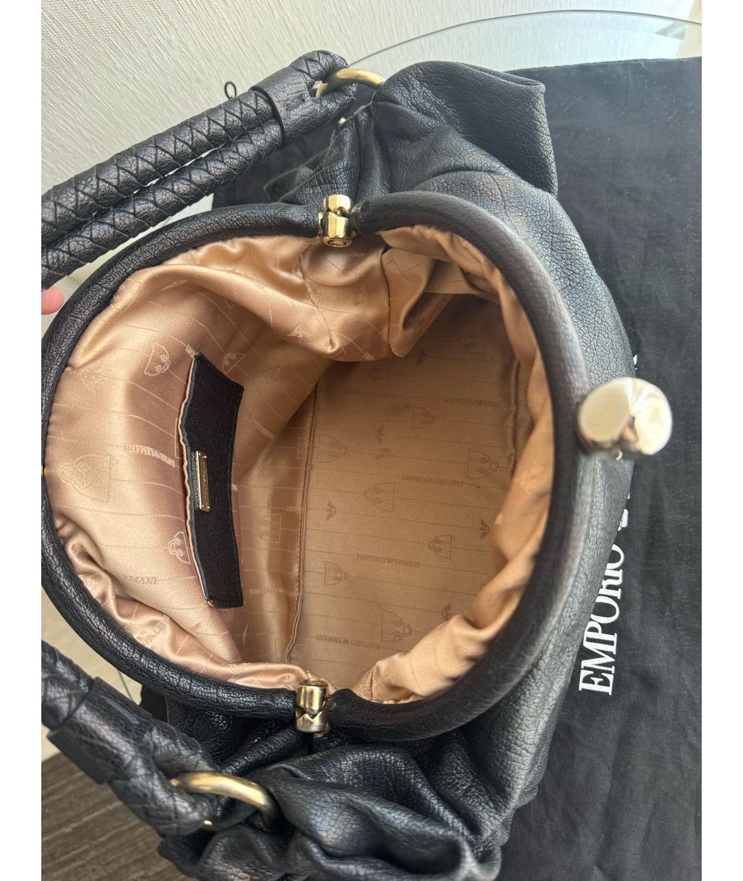 EMPORIO ARMANI Черная кожаная сумка тоут, фото 5