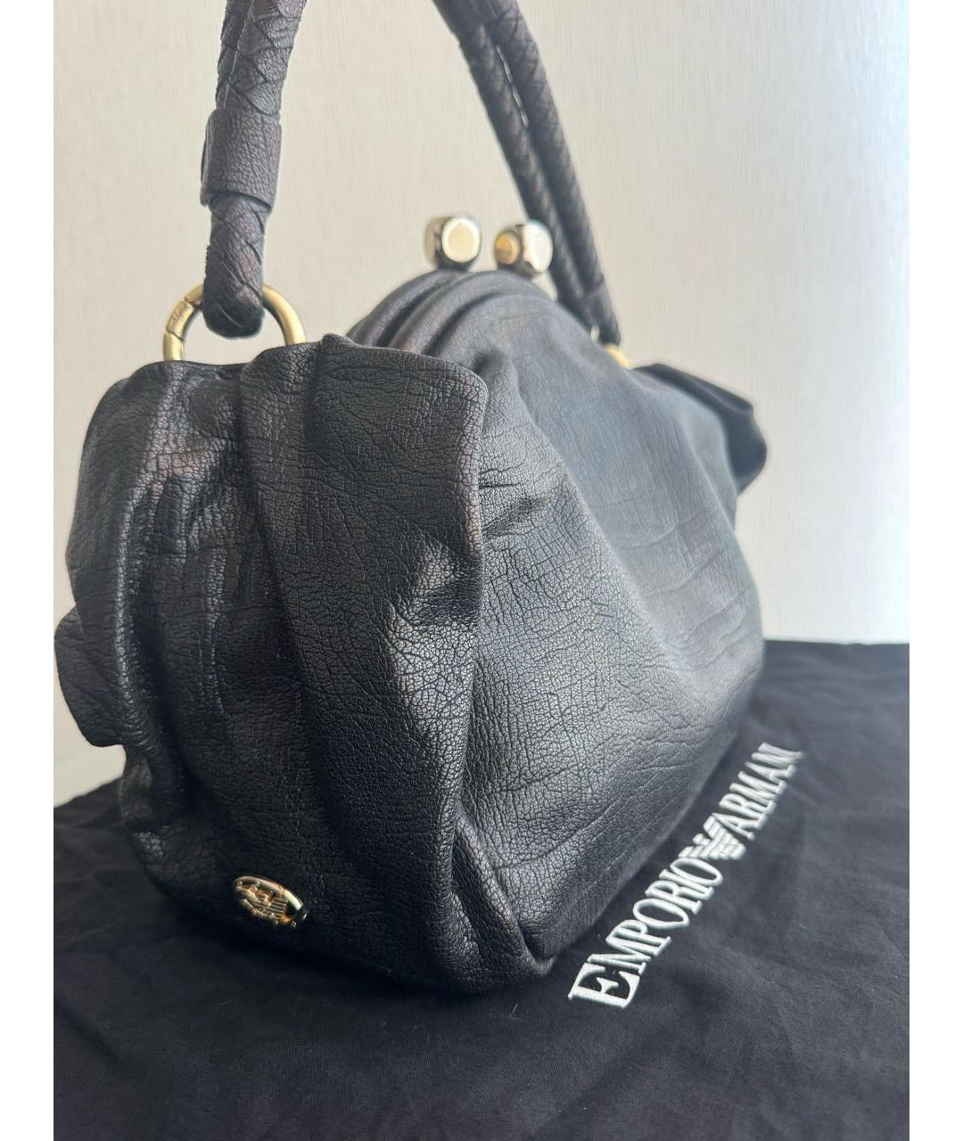 EMPORIO ARMANI Черная кожаная сумка тоут, фото 2