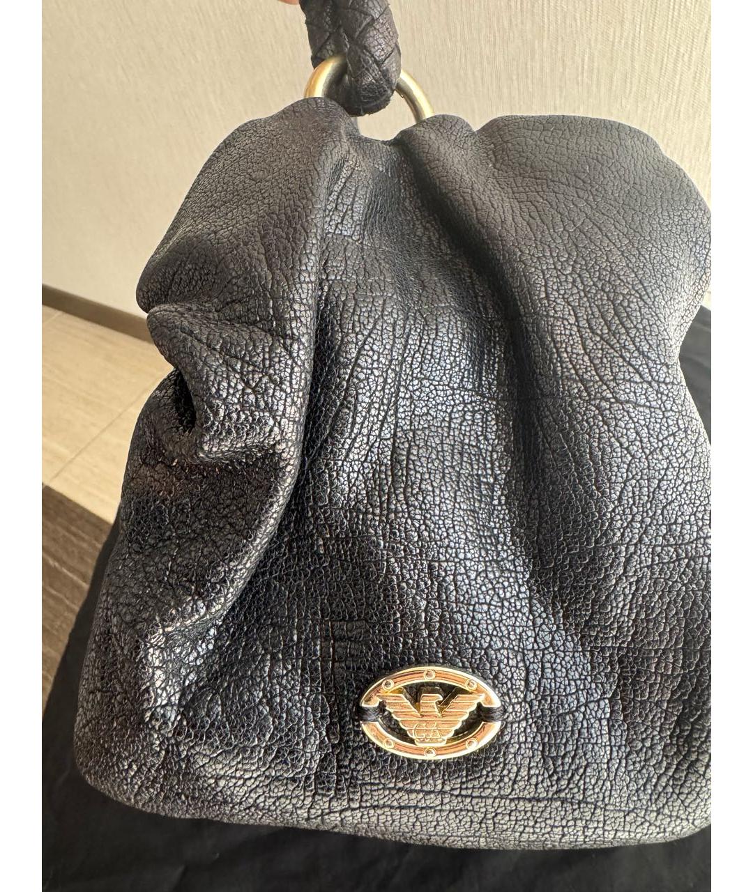 EMPORIO ARMANI Черная кожаная сумка тоут, фото 6