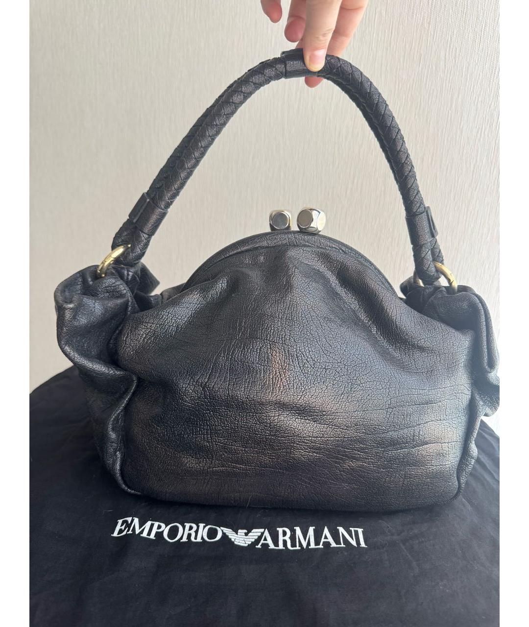 EMPORIO ARMANI Черная кожаная сумка тоут, фото 9
