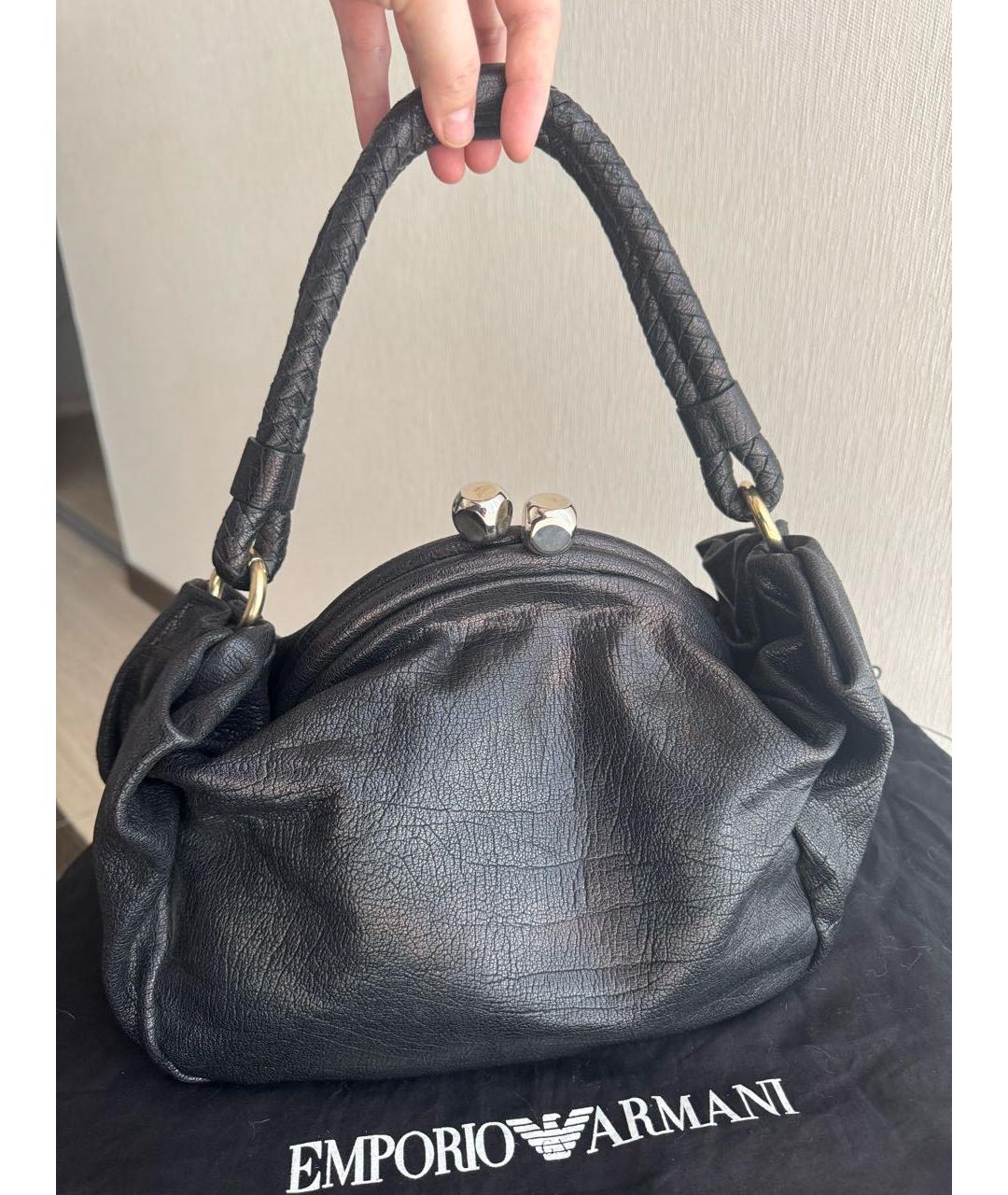 EMPORIO ARMANI Черная кожаная сумка тоут, фото 3