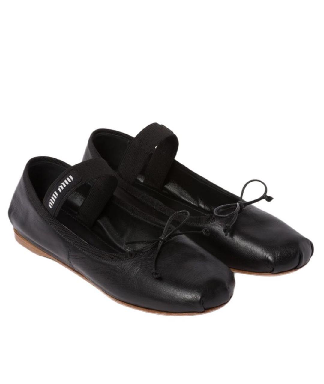 MIU MIU Черные кожаные балетки, фото 2