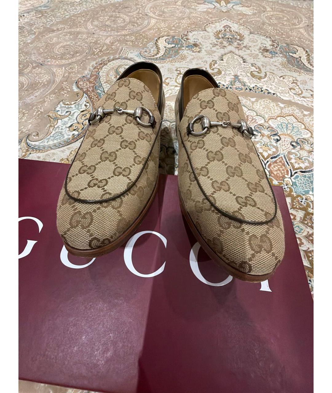 GUCCI Коричневые текстильные мокасины, фото 3