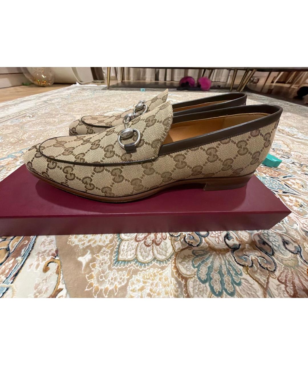 GUCCI Коричневые текстильные мокасины, фото 7