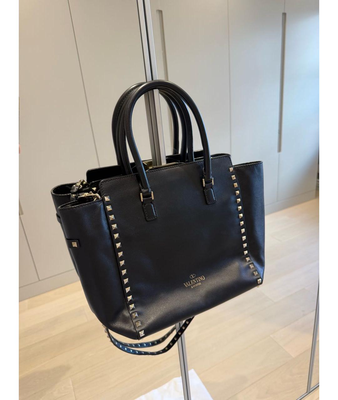 VALENTINO Черная кожаная сумка тоут, фото 6