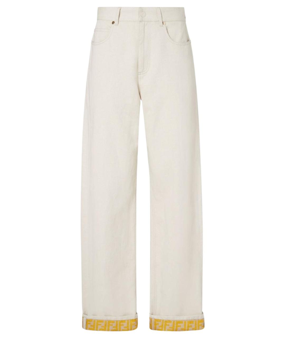 FENDI Бежевые хлопко-леновые прямые джинсы, фото 1