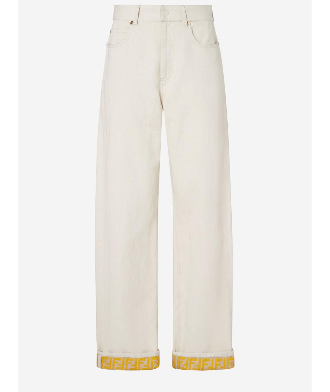 FENDI Бежевые хлопко-леновые прямые джинсы, фото 4