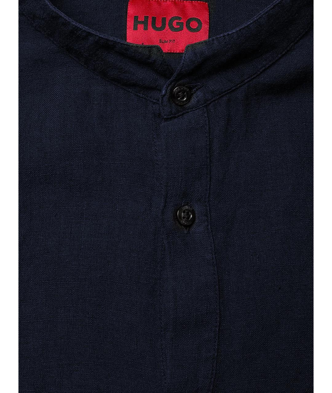 HUGO BOSS Темно-синяя льняная кэжуал рубашка, фото 3