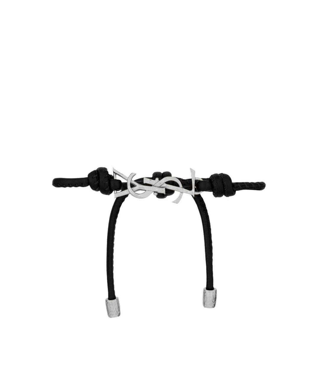 SAINT LAURENT Черный кожаный браслет, фото 2