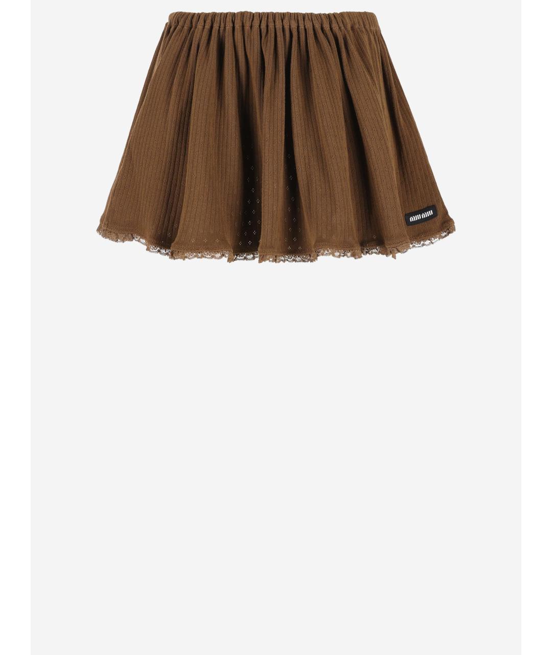 MIU MIU Коричневая хлопковая юбка мини, фото 4