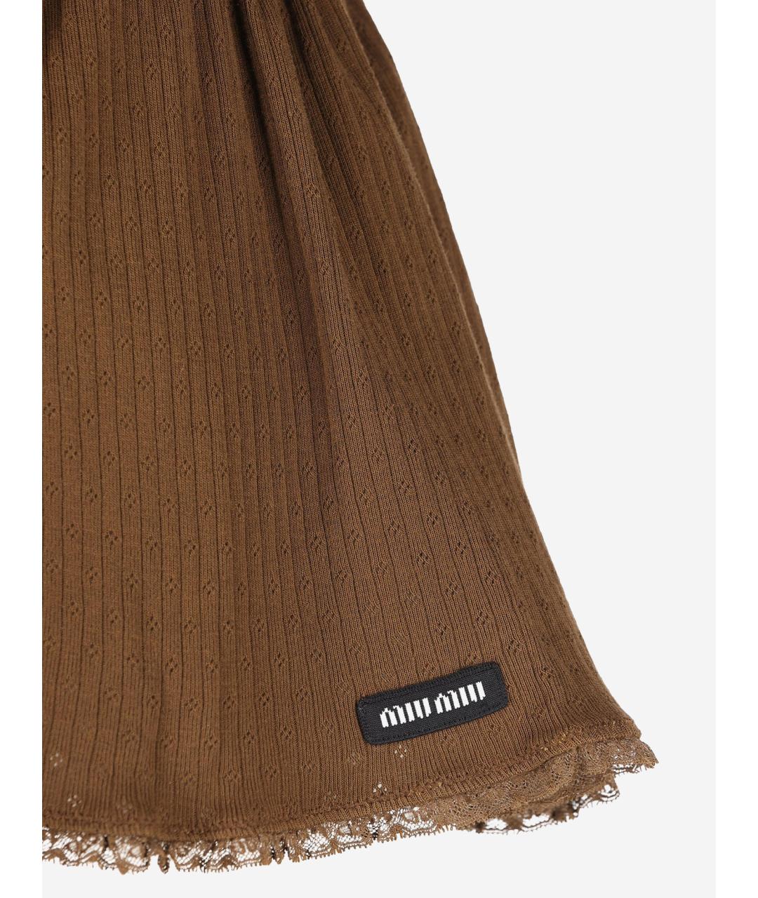 MIU MIU Коричневая хлопковая юбка мини, фото 3